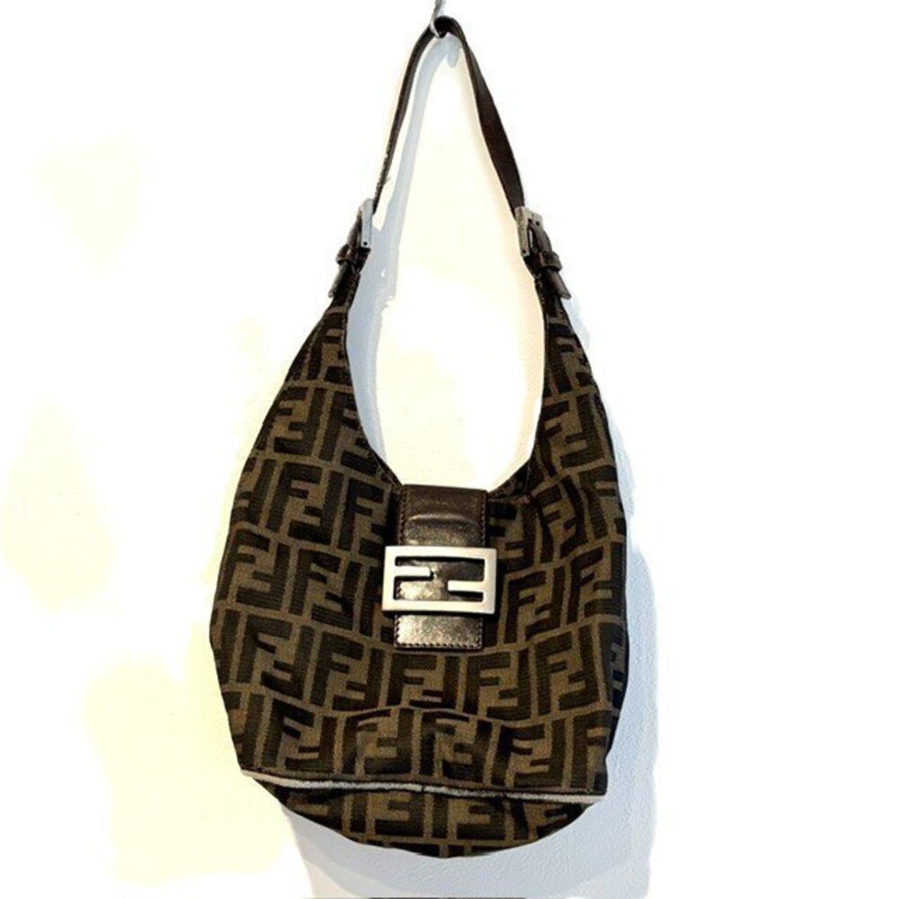 FENDI Zucca Hobo bag handbag shoulder FF canvas brown leather